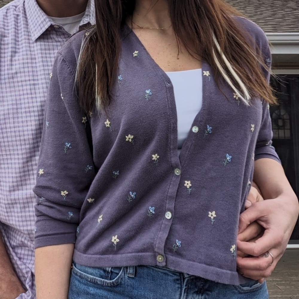 Vintage Flower Hand-Embroidered Button Cardigan Sweater